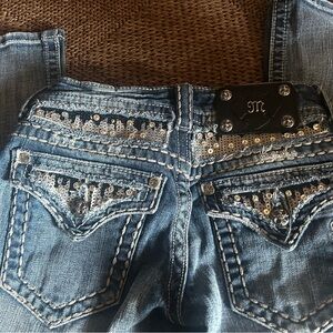 Miss Me Blue Jeans with Silver Sequin Detail